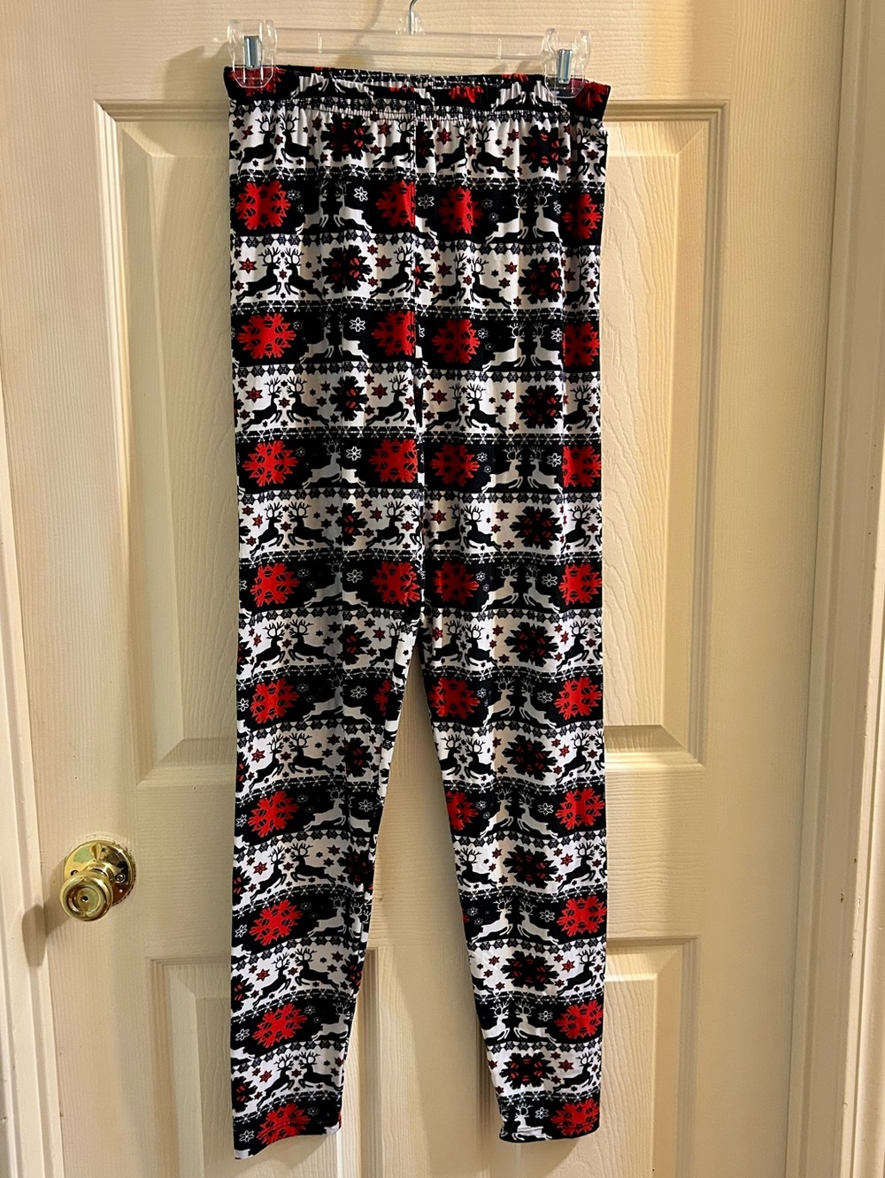 Holiday Snowflake Print Lounge Leggings - Red, Black & White